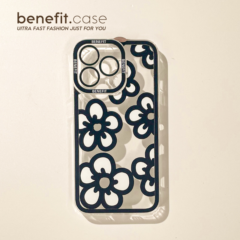 黑色小花韩风ins小众简约手机壳