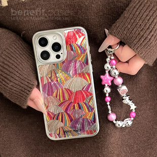 benefit彩色仿真刺绣纹理带五角星手链17适用于iphone16promax苹果15PRO磁吸手机壳13新款 14套12冰川纹防摔