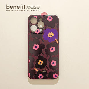 benefit复古简约艺术花朵17适用于iphone16promax苹果15PRO手机壳13新款 14套12创意11全包xsmax硅胶xr防摔8p
