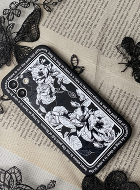 Benefit复古法式17pro16适用15苹果13promax手机壳iphone12mini防摔高级感11xsmax黑花纹ins风格8p7p冷淡风6