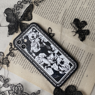 Benefit复古法式 8p7p冷淡风6 17pro16适用15苹果13promax手机壳iphone12mini防摔高级感11xsmax黑花纹ins风格