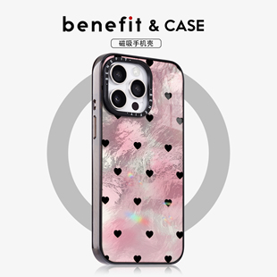 benefit简约时尚 14套12冰川纹防摔彩色边框 黑色爱心17适用于iphone16promax苹果15PRO晶盾磁吸手机壳13新款