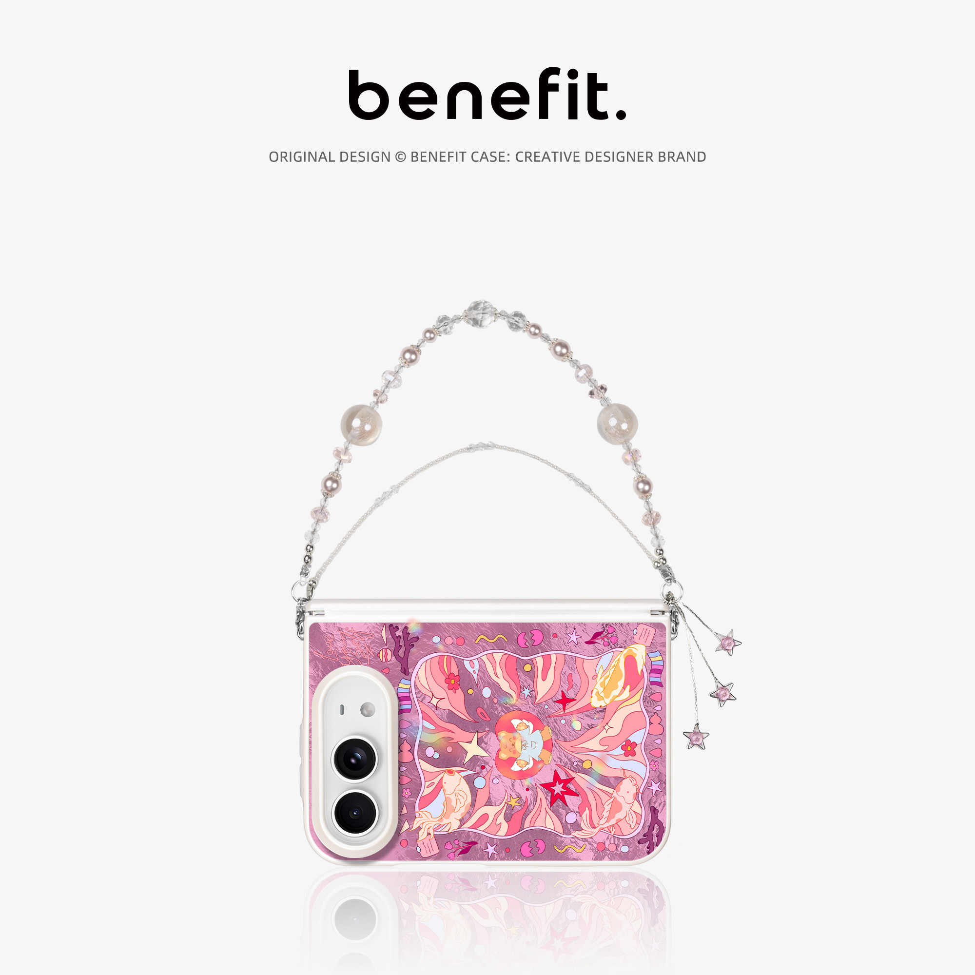 benefit粉调童话鲤鱼小熊适用于iPhoneDuo手机壳磁吸带手链新款DUO苹果折叠屏中轴保护外壳磁吸充电防摔高级