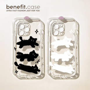 benefit韩风玩耍黑白猫咪17适用于iphone16promax苹果15PRO手机壳13新款 14套12创意11透明xsmax硅胶xr防摔8p