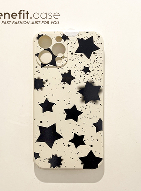 benefit黑色涂鸦晕染星星17适用于iphone16promax苹果15PRO手机壳13新款14套12创意11全包xsmax硅胶xr防摔8p