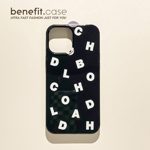 benefit黑色简约字母17pro16适用15苹果13手机壳iphone14promax新款 xsmax创意小众女xr8plus全包硅胶 12套11