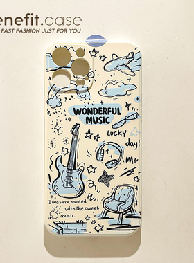 benefit蓝色音乐涂鸦17pro16适用iphone15promax苹果13手机壳14promax新款12套11创意xsmax全包xr硅胶8plus防