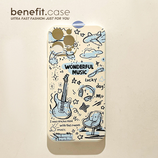benefit蓝色音乐涂鸦17pro16适用iphone15promax苹果13手机壳14promax新款 12套11创意xsmax全包xr硅胶8plus防