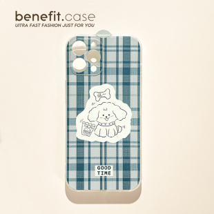 benefit创意卡通可爱格子狗狗17pro16适用15苹果13手机壳iphone14promax新款 xsmax透明xr全包8p7p 12套11个性