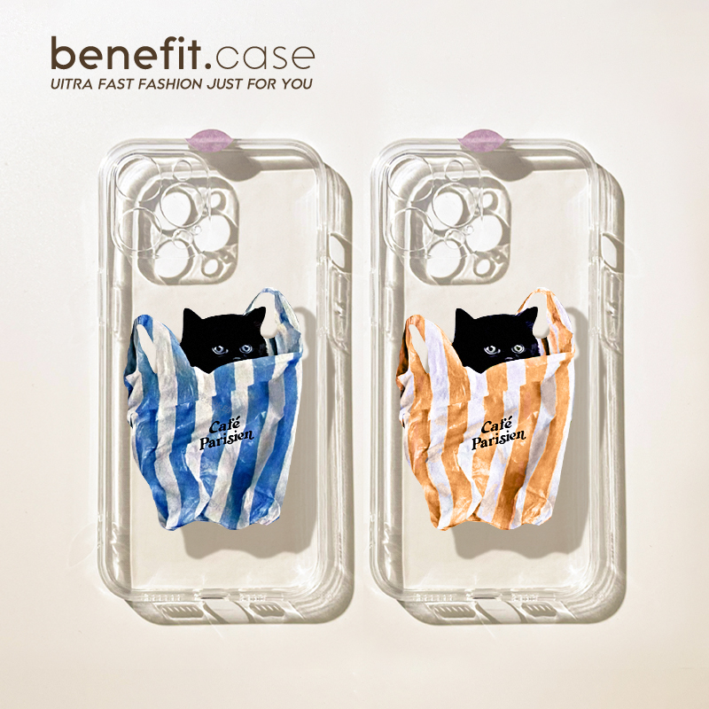 benefit趣味塑料袋小黑猫17适用于iphone16promax苹果15PRO手机壳13新款14套12个性11透明xsmax硅胶xr防摔8p
