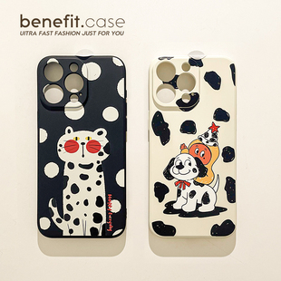 benefit可爱斑点狗狗蠢萌猫咪17适用于iphone16promax苹果15PRO手机壳13新款 14套12创意11全包xsmax硅胶xr防