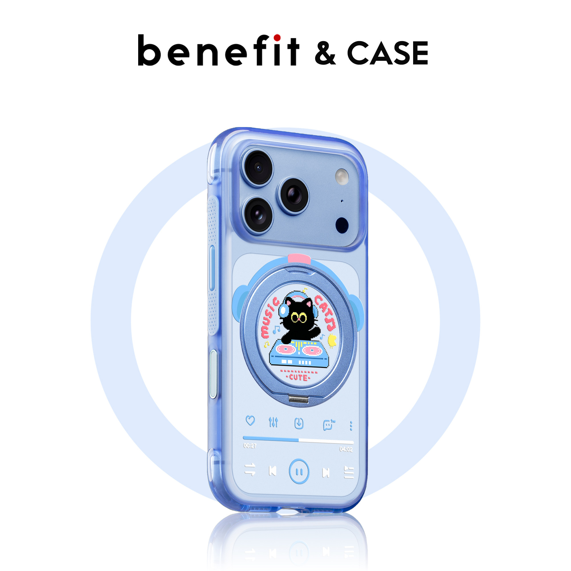 benefit小黑猫音乐播放器支点壳18pro适用于iphone17promax磁吸手机壳带支架苹果16PROMAX新款17pro气囊16pro