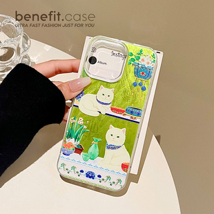 benefit国风绿底青花瓷猫咪17适用于iphone16promax苹果15PRO手机壳13新款 11羽纱xsmax硅胶xr防摔 14套12个性