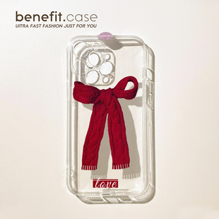 benefit红色蝴蝶结围巾17pro16适用iphone15promax苹果13手机壳14promax新款 12套11新年xsmax透明xr硅胶8p7p