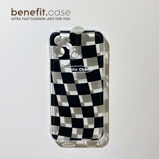 Benefit 壳17pro16适用15拍个13promax手机壳iphone12mini软14promax硅胶11xs创意xr情侣 ins风黑格子创意个性