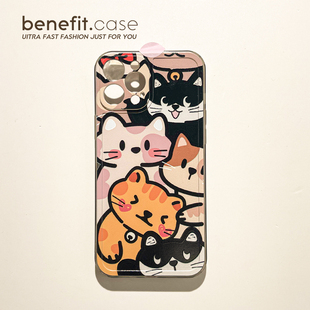 Benefit满屏可爱卡通小猫咪17pro16适用15苹果13手机壳iphone14promax新款 12保护套11创意xsmax透明硅胶8plu