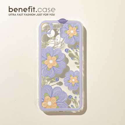 Benefit油画ins暗紫色花朵17pro16适用15苹果13手机壳iphone14promax新款12保护套11涂鸦xsmax透明xr硅胶8p7