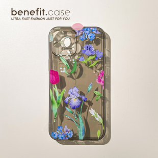 benefit夏季 14套12小众11透明xsmax硅胶xr防 清新鲜花插画17pro16适用于iphone15promax苹果15PRO手机壳13新款