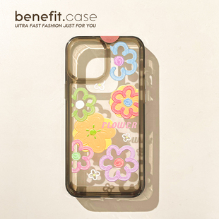benefit油画彩色花朵17pro16适用于iphone15promax苹果15PRO手机壳13新款 14套12小众11透明xsmax硅胶xr防摔8