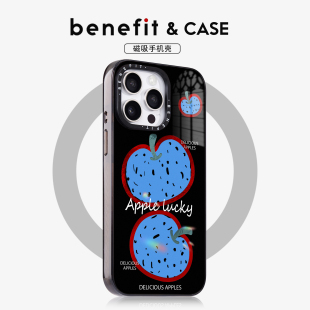benefit黑底高级感涂鸦蓝苹果17适用于iphone16promax苹果15PRO晶盾磁吸手机壳13新款 14冰川纹12防摔彩色边框