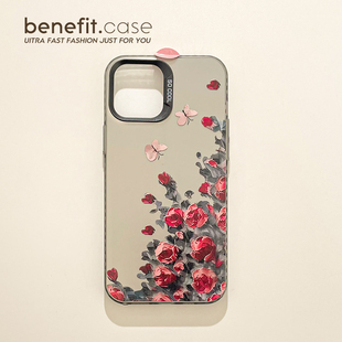 benefit艺术油画蝴蝶玫瑰17适用于iphone16promax苹果15PRO手机壳13新款 14套12创意11硬壳xsmax硅胶xr防摔8p