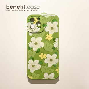 benefit清新风油画花朵17pro16适用于iphone15promax苹果15PRO手机壳13新款 14套12创意11全包xsmax硅胶xr防摔
