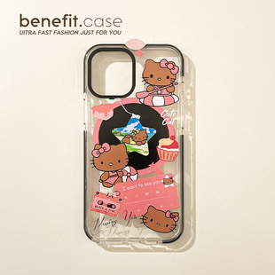 benefit韩风唱片可爱KT猫17适用于iphone16promax苹果15PRO手机壳13新款 14套12少女心11透明xsmax硅胶xr防摔