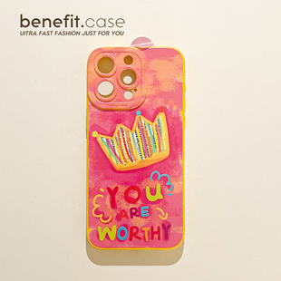 benefit彩色字母涂鸦皇冠17适用于iphone16promax苹果15PRO手机壳13新款 14套12创意11全包xsmax硅胶xr防摔8p