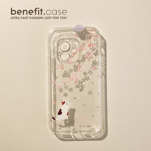 Benefit小清新猫咪赏樱韩ins风17pro16适用15苹果13promax手机壳iphone12mini软14promax套11 xsmax女新xr少