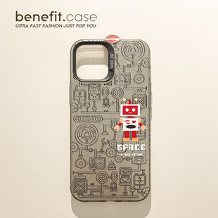 benefit趣味卡通机器人17pro16适用于iphone15promax苹果15PRO手机壳13新款 14套12小众11硬壳xsmax硅胶xr防摔