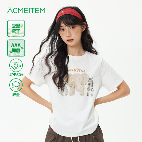 ACMEITEM爱棵米 户外轻量速干森林印花短袖T恤运动休闲宽松上衣女