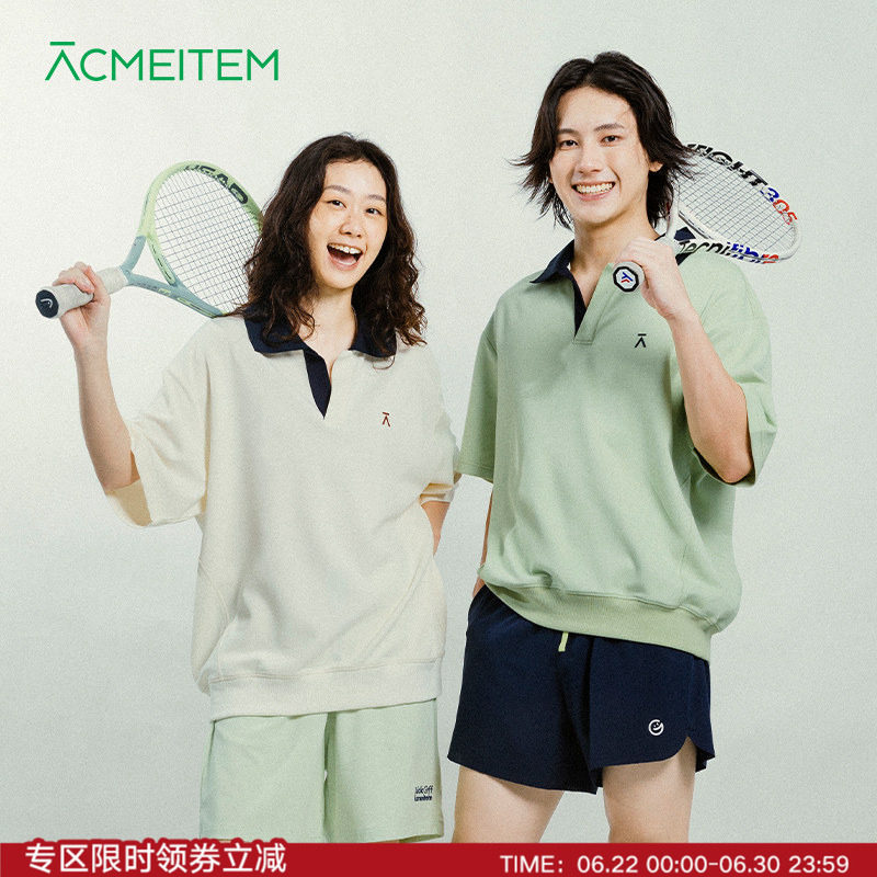 ACMEITEM爱棵米 户外情侣短袖polo衫宽松撞色翻领休闲上衣男女