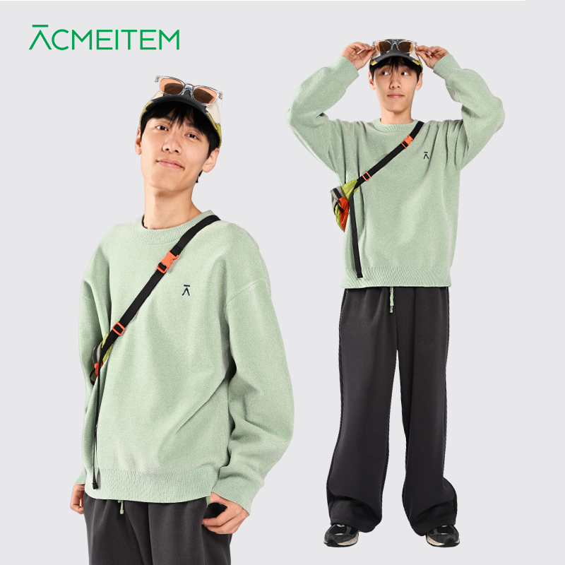ACMEITEM爱棵米 秋冬绒感简约基础圆领毛衣微宽松休闲针织衫男女