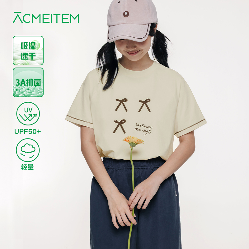 ACMEITEM爱棵米 户外亲子蝴蝶结印花速干轻量短袖T恤宽松上衣女