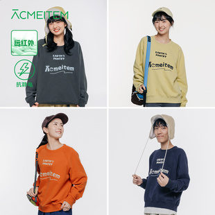 ACMEITEM爱棵米 户外亲子绣花圆领卫衣加绒宽松亮色保暖上衣男女