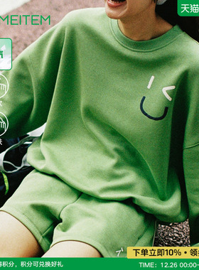 ACMEITEM爱棵米 户外笑脸空气层卫衣圆领套头印花宽松上衣女士