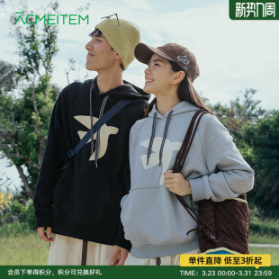 ACMEITEM爱棵米 男女 户外保暖绣花连帽卫衣加绒休闲宽松套头长袖