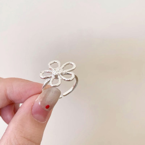 法式镂空花朵戒指纯银可调节饰品