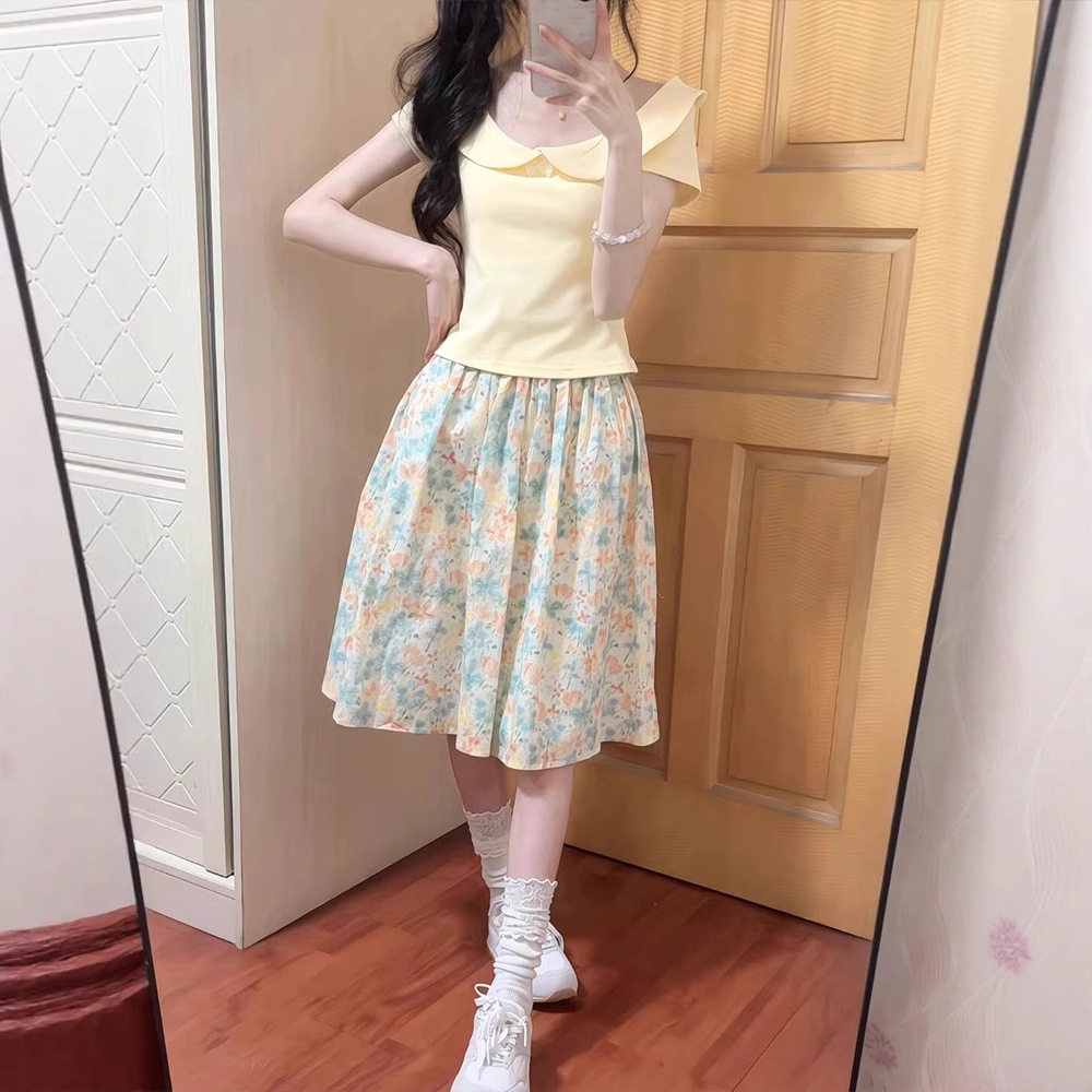 碎花半身裙女夏季新款小个子日系甜美高腰显瘦中长款蓬蓬a字裙子