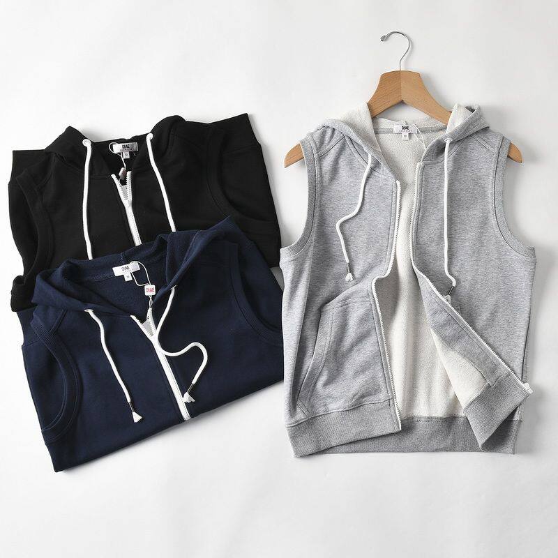 IT INS TRENDY BRAND HOODED VEST MENS SPRING AND AUTUMN COTTON WASHED STRETCH TERRY SPORTS CASUAL SLEEVELESS VEST JACKET