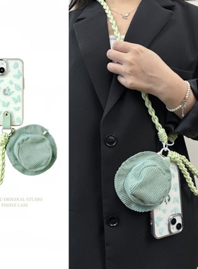 恬妤 ins清新绿色蝴蝶耳机包适用于苹果15promax手机壳iphone14pro斜挎13侧背15por透明12pm手绳14pormax文艺