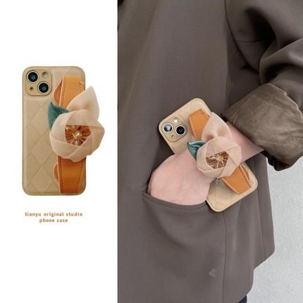 恬妤 复古卡其玫瑰绿叶腕带适用于opporeno7pro手机壳reno6时尚reno5/5k小众reno4pro可背带oppok9pro斜挎k9