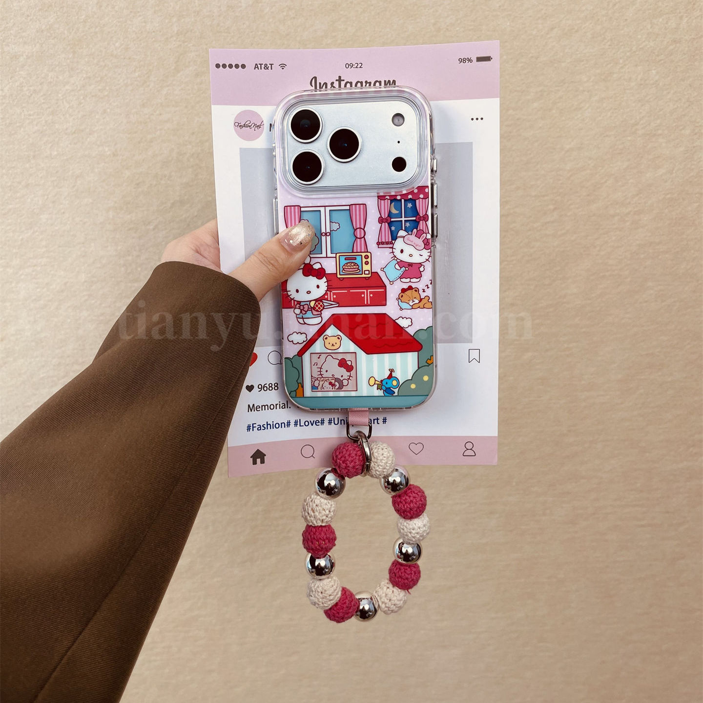 恬妤 可爱卡通kt猫宅家日常适用于iphone17promax手机壳苹果16pro少女心13毛线球手环15pro斜挎绳17保护套14