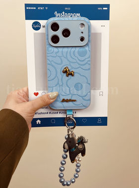 恬妤 小香风蓝色花纹立体小金马适用于华为Mate80pro手机壳pura70马年挂件p80pro+皮质mate60全包m50高级m70