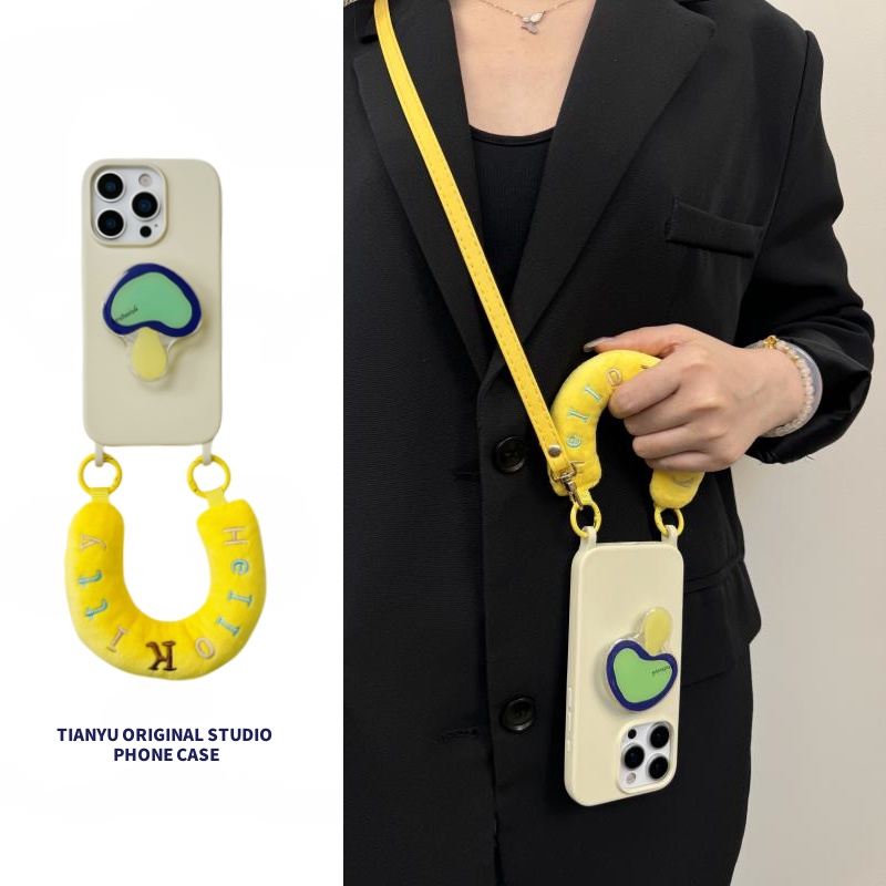 恬妤 蘑菇支架适用于苹果16手机壳iphone15promax可爱小众11斜挎13pro字母手腕带14小清新16pm手提防丢12por