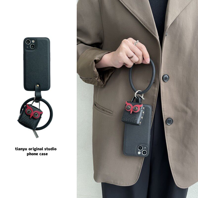 恬妤 高级黑猫头鹰耳机套适用于苹果14pro手机壳iphone1