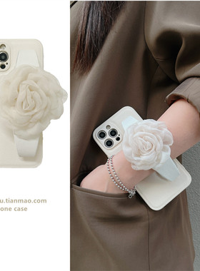 白玫瑰腕带适用于华为p50pro手机壳p40pro+保护套p30pro白色mate30pro简约mate30pro气质女款p40斜挎p50 por