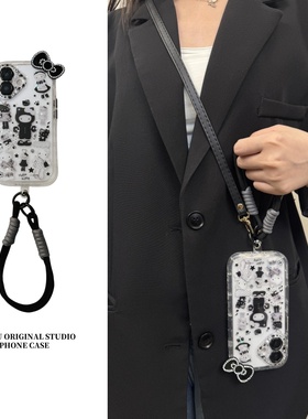 恬妤 甜酷风黑色kt猫蝴蝶结适用于华为mate70手机壳mate60pro小众潮流pura70挂绳m60斜挎mate70pro保护套新款