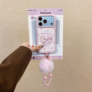 恬妤 少女心粉色爱心美乐帝kt猫适用于苹果17promax手机壳iphone16pro可爱甜美17皮质13毛绒手链14pro韩系16
