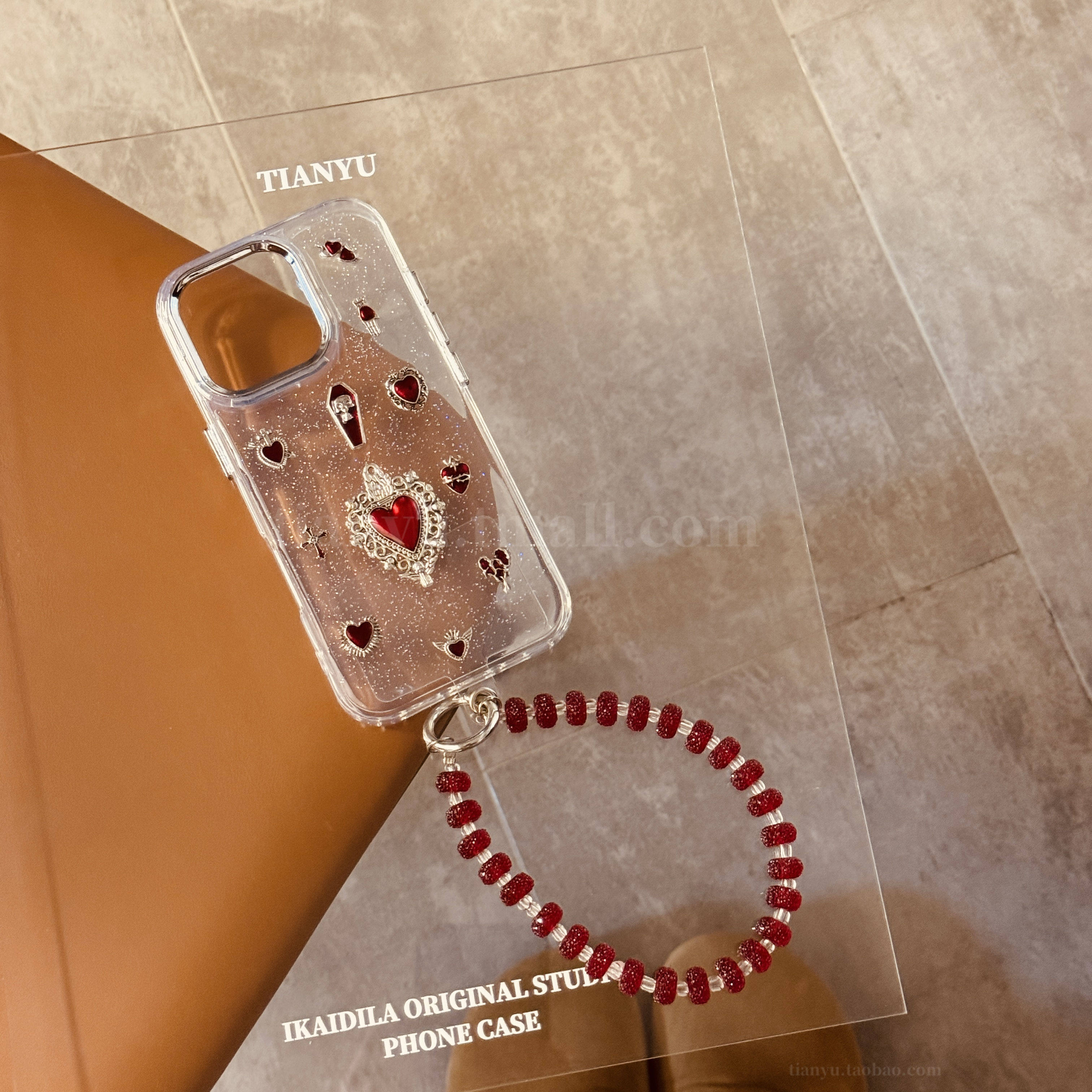 恬妤 高贵奢华立体酒红色爱心适用于iphone16pro手机壳苹